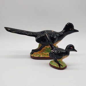 VINTAGE Ceramic Set Adult & Baby Roadrunner Bird Figurines